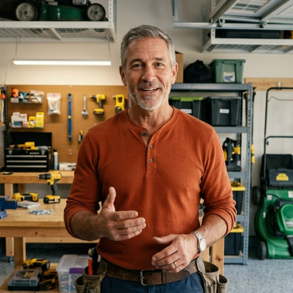 Bud Whitaker in his garage